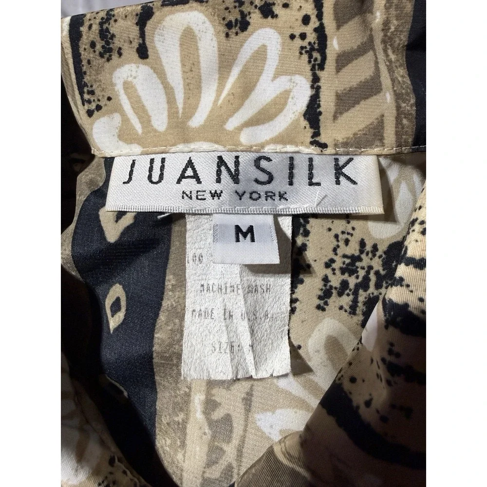 Juansilk New York Women's M Regular Silk Woven Floral Short Sleeve Button-Up